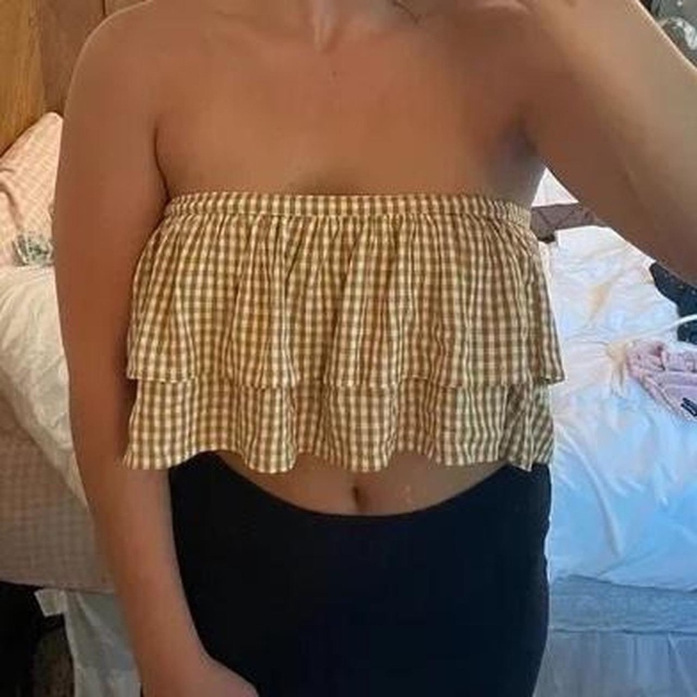 Gingham kimchi blue y2k tee cute crop tube busty top ruffled retro indie blouse